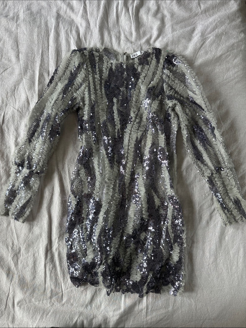 Zara Silver & Black Long Sleeve Sequin Mini Dress